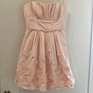 Blush pink strapless dress with flowers